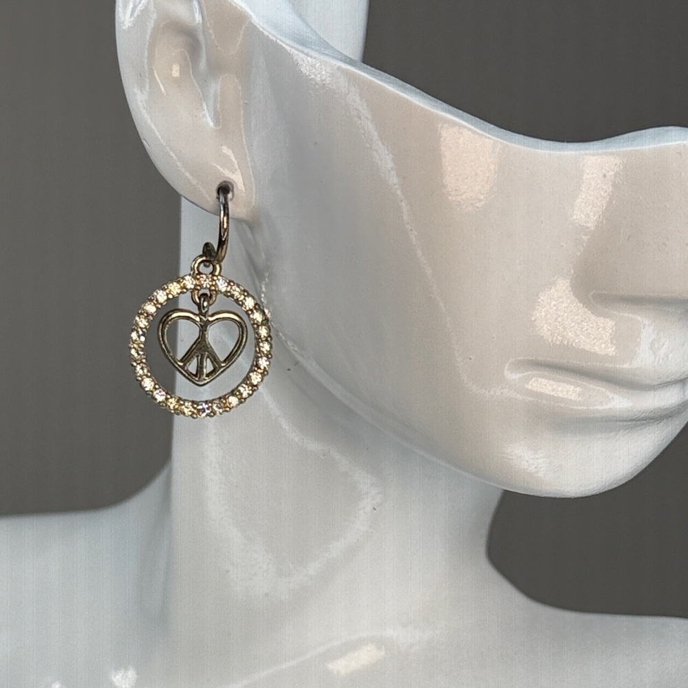 Silver Peace Sign Heart & Brilliants Earrings